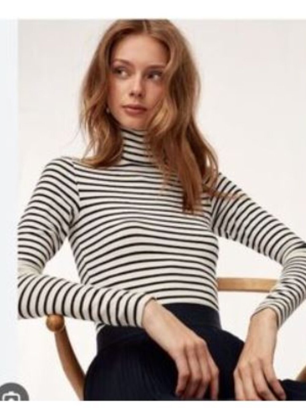 Aritzia Wilfred Striped Black White Mock Turtleneck Long Sleeve Top - Size S